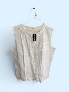 Sleeveless Linen Lace-Up Pocket Men's Shirt - White